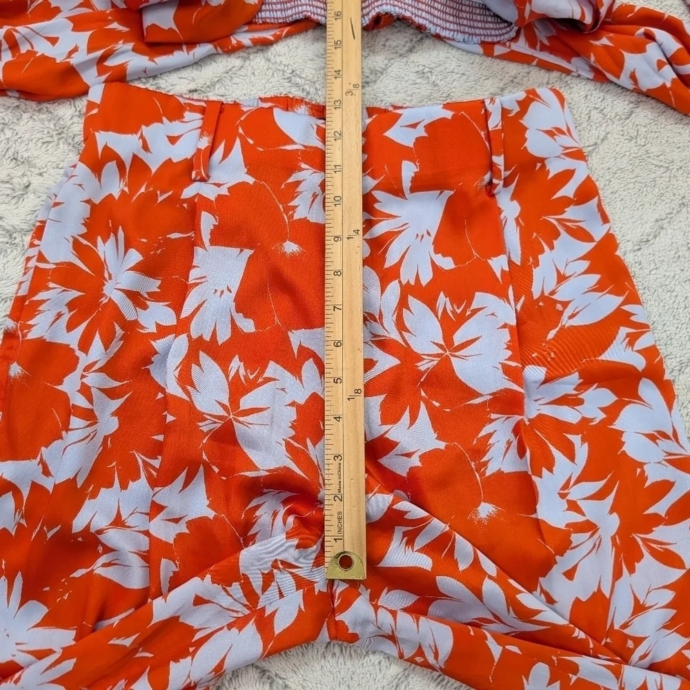 J. Crew Pants Set Womens 8 Large Orange Ratti Falling Leaves Halter Top Ruffle